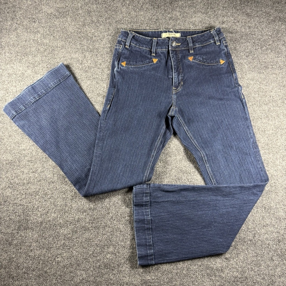 Rock & Roll Cowgirl High Rise Trouser Jeans Dark Wash Pinstripe W28 L34 Flare